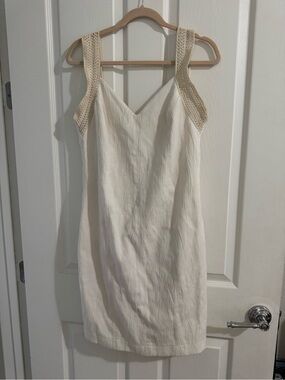 Cholet Cream Linen Blend Mini Dress with Crochet Straps